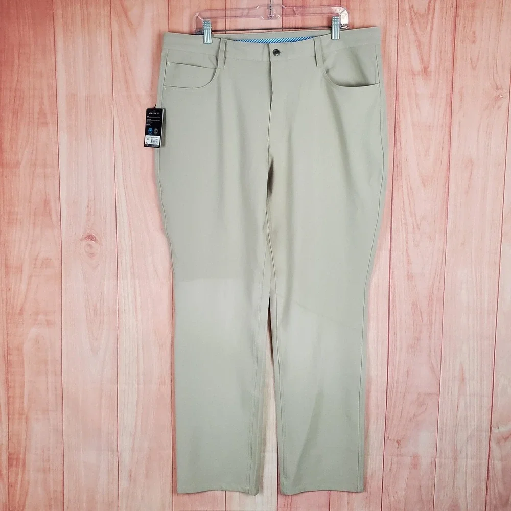 FootJoy Mens Golf Pants Sz 38X32 Tan Stretch Flat Front Athletic Fit Performance